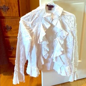 White ruffle blouse